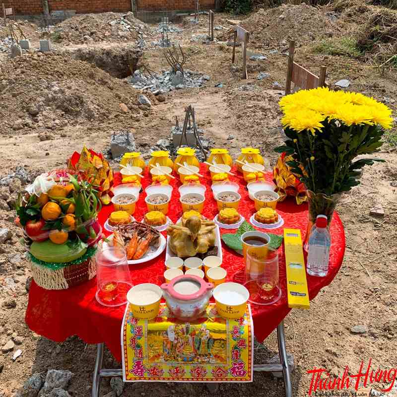 Lễ vật cúng động thổ xây nhà gồm những vật phẩm trên.
